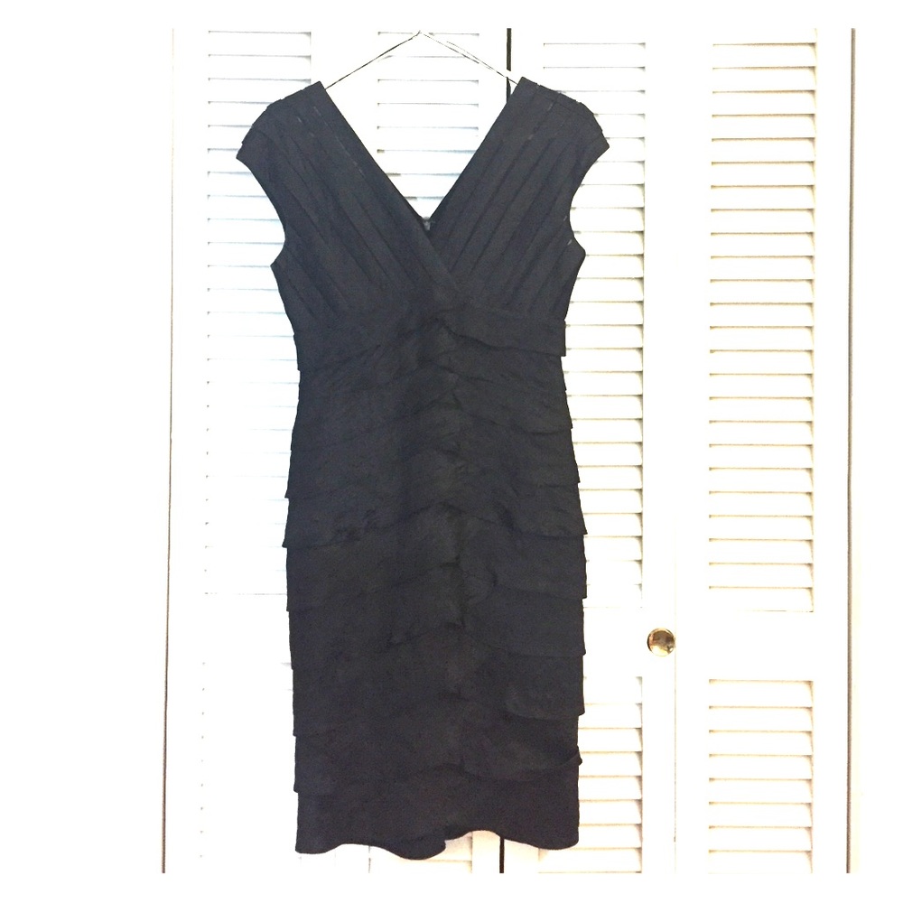 Black tiered, cocktail dress, Adrianna Papell