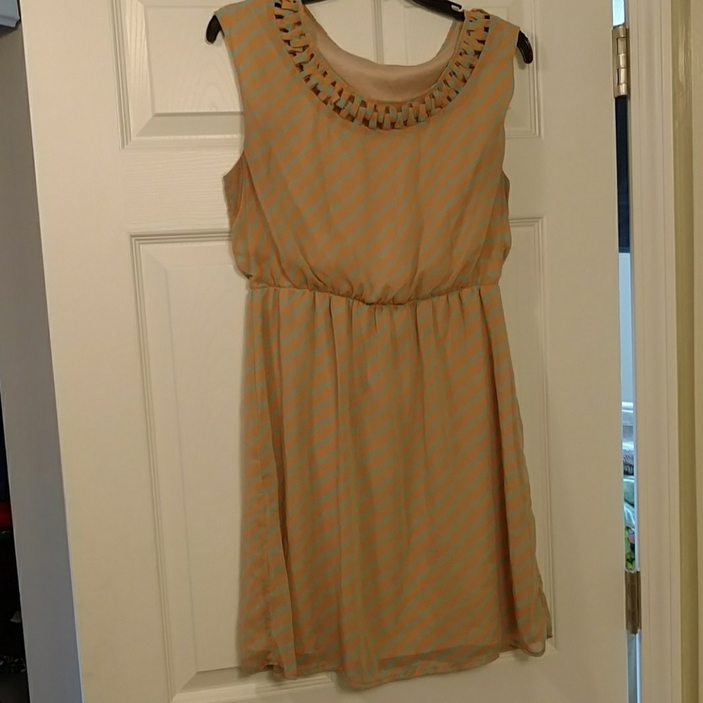Peach and blue summer dress