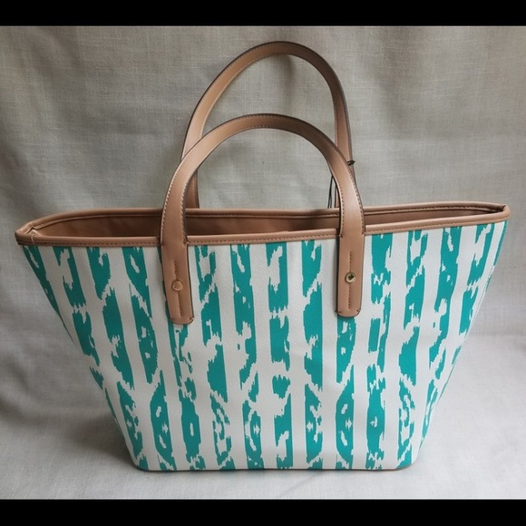 Kate Landry Turquoise White Striped Tote - Picture 3 of 6