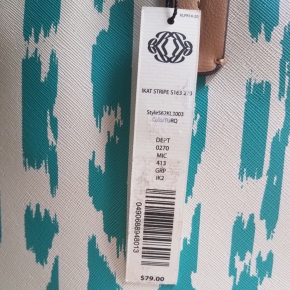 Kate Landry Turquoise White Striped Tote - Picture 6 of 6