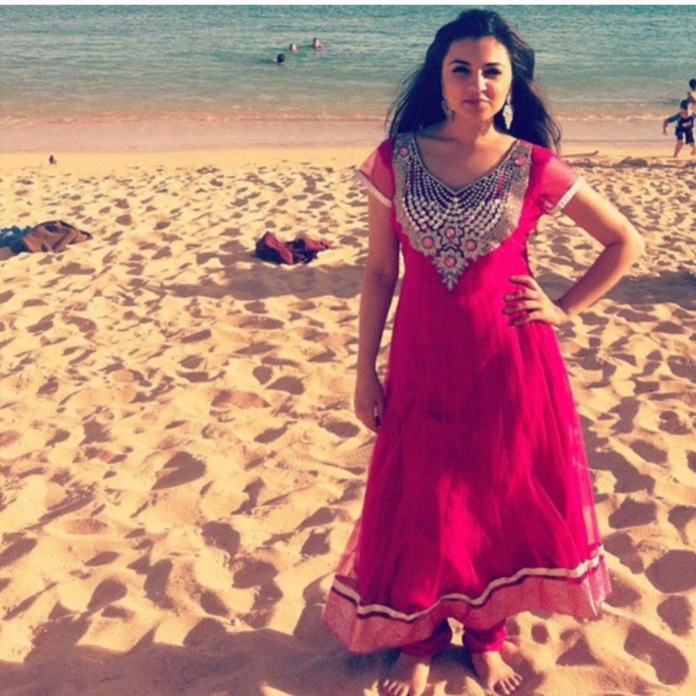 Hot Pink Net Anarkali (TOP ONLY)