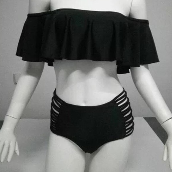 Off shoulder two pieces bikini set black brand new - Picture 3 of 6