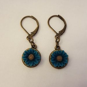 Dainty teal flower drop earrings