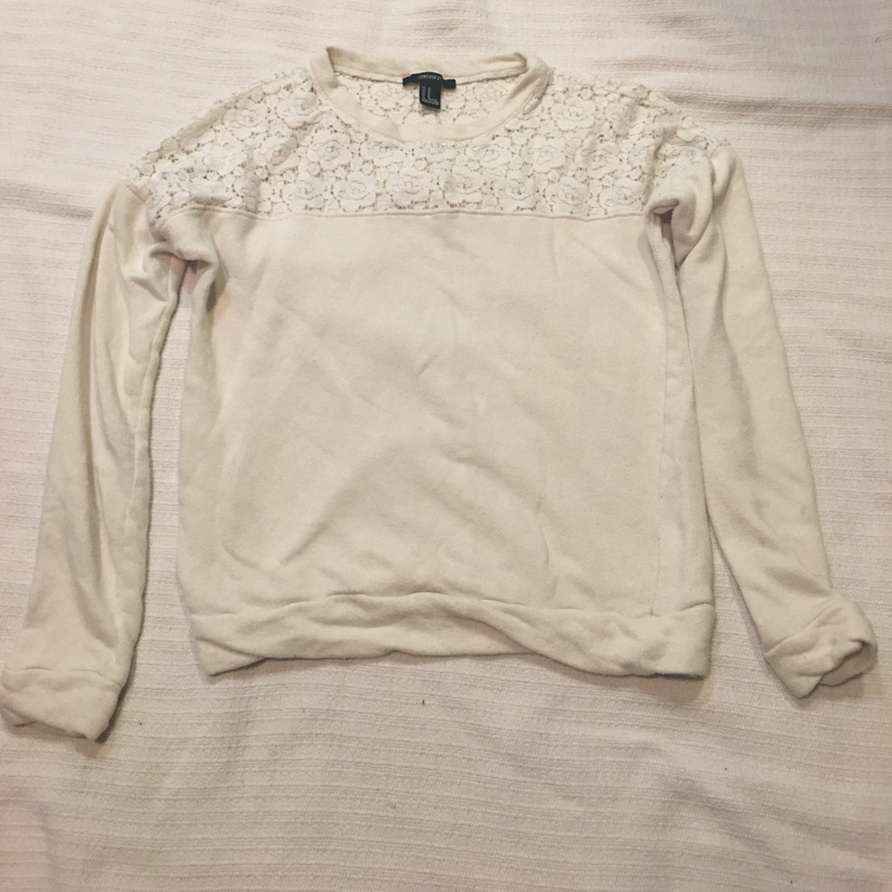 White and beige floral long sleeve top