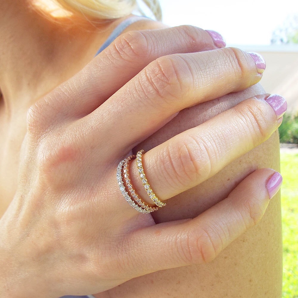 Yellow gold plated cz eternity band