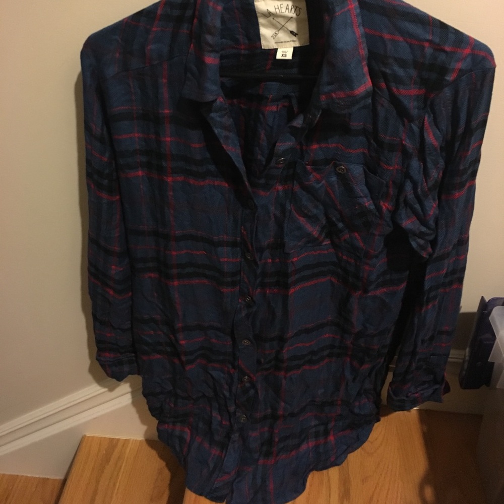Cute blue flannel with split sides