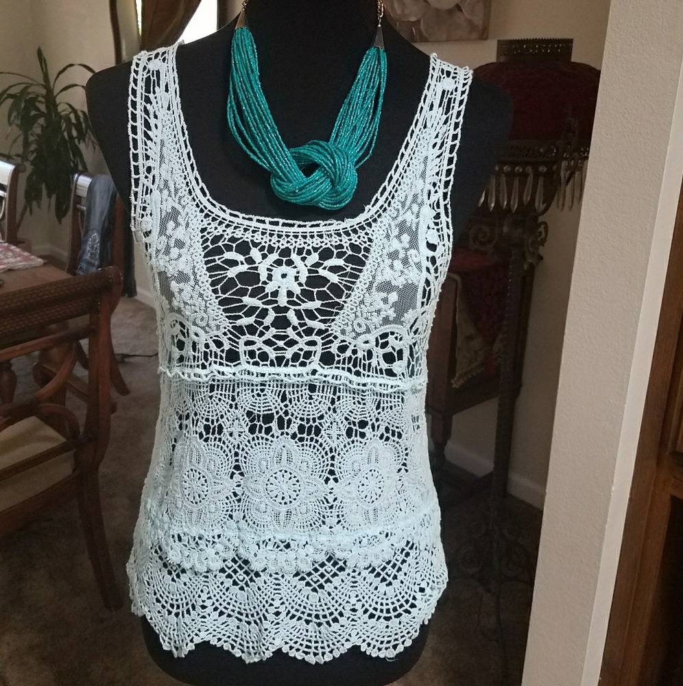 Light blue summer top and necklace