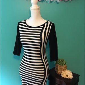 Short black and white sweater dress