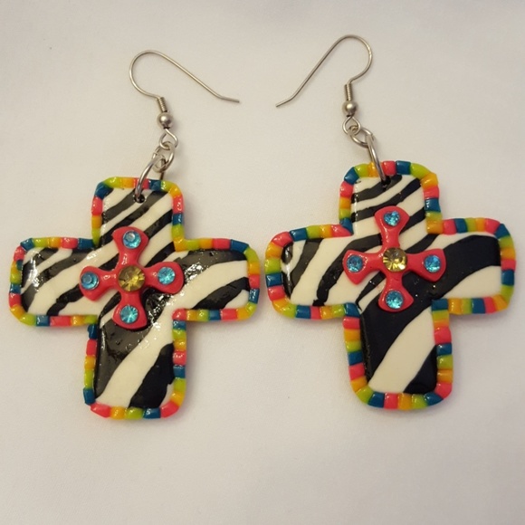 Zebra cross drop earrings - Picture 1 of 2