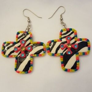 Zebra cross drop earrings