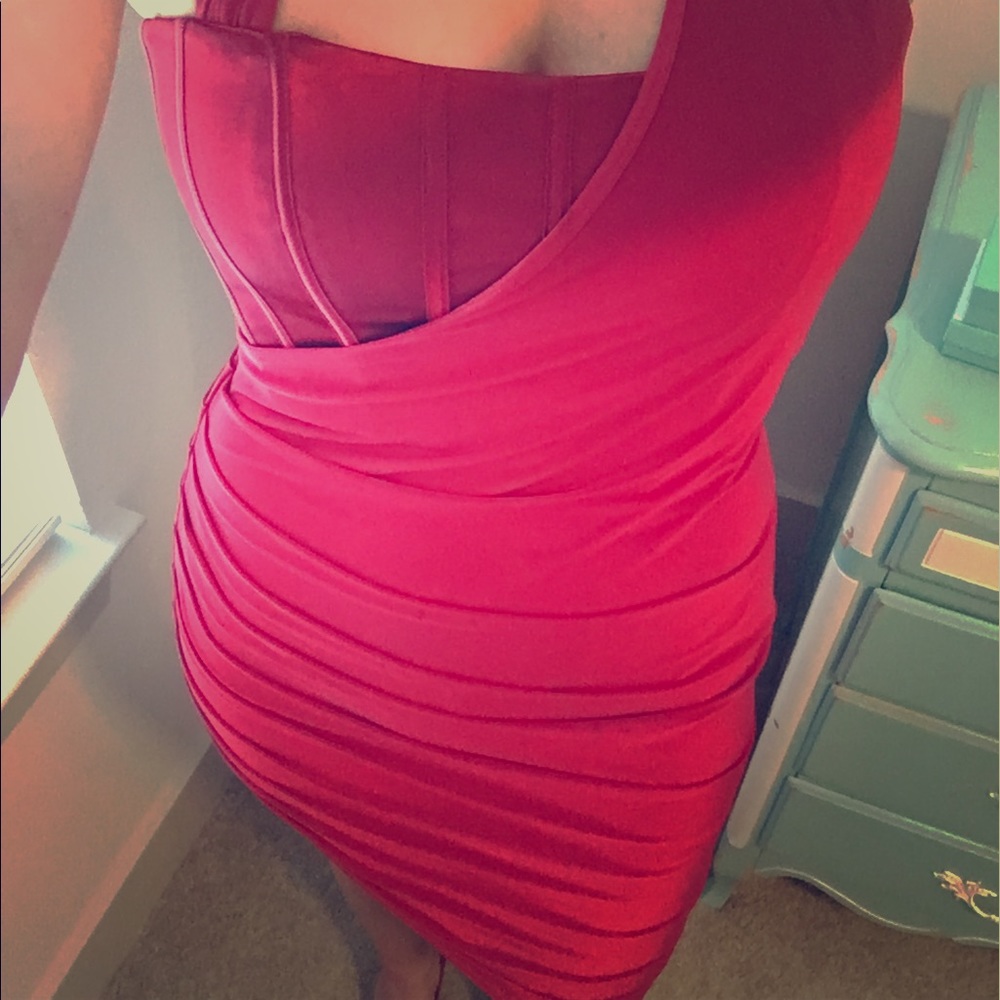 Bebe Red Rouched Dress