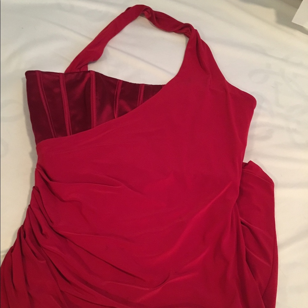 Bebe Red Rouched Dress - Picture 3 of 5