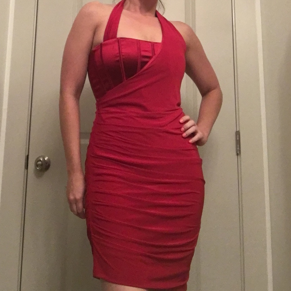 Bebe Red Rouched Dress - Picture 4 of 5