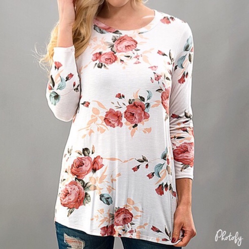 White and Pink Floral T-Shirt