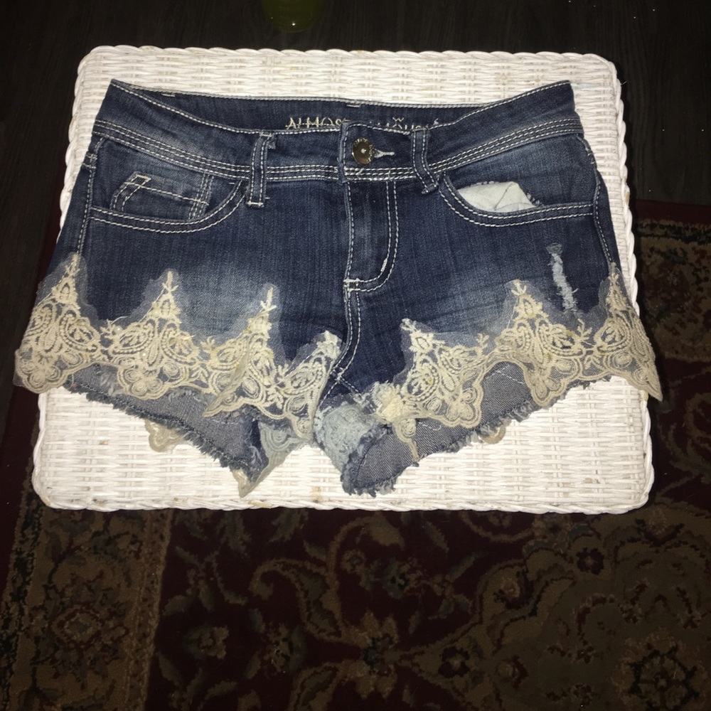 Lacey denim shorts