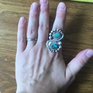 Large vintage silver and turquoise ring