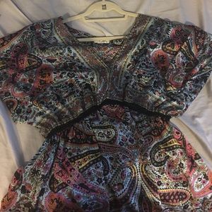 Boho style silky top. Paisley print. Multi colored