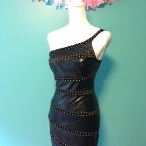 Faux leather mini dress with studs