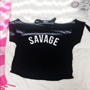 Charlotte Russe "Savage" shoulder cut out tee