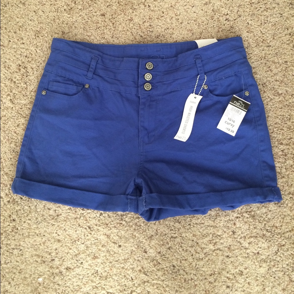 High waisted blue shorts
