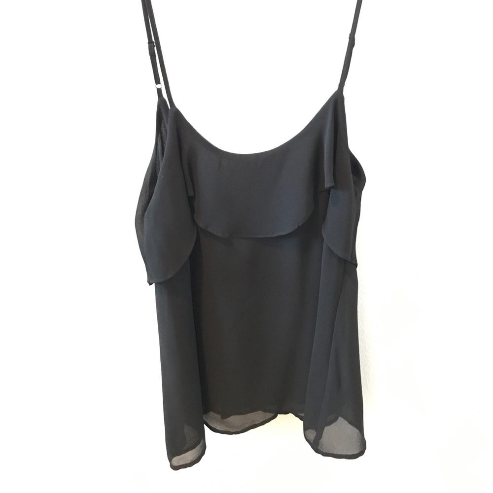 black ruffle low back tank top