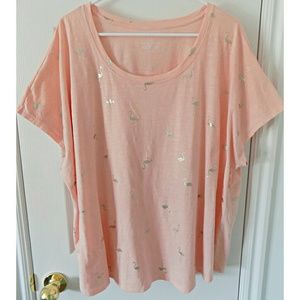 Light Peach Shirt with Metallic Silver Flamingos