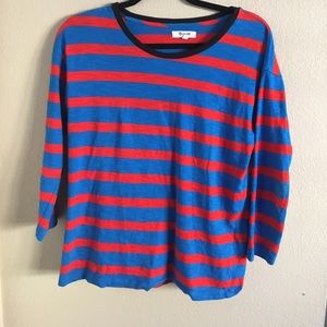 Madewell Three Quarter Red/ Blue Stripe Shirt