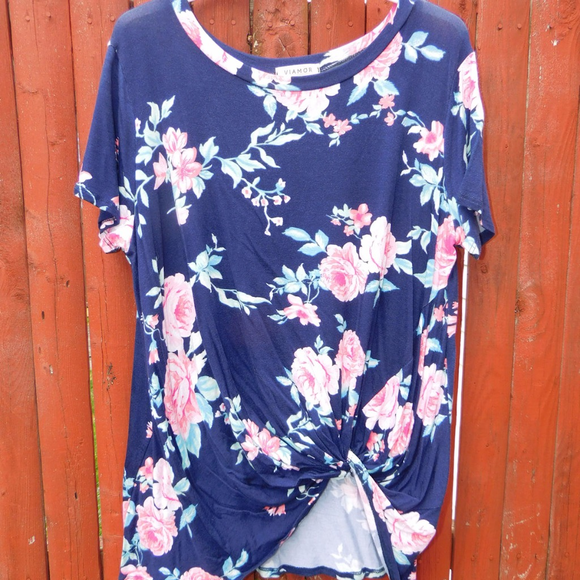 Navy Blue Floral with Twisted Knot - Picture 3 of 3