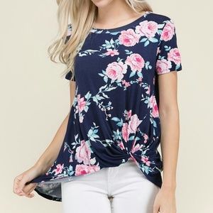 Navy Blue Floral with Twisted Knot