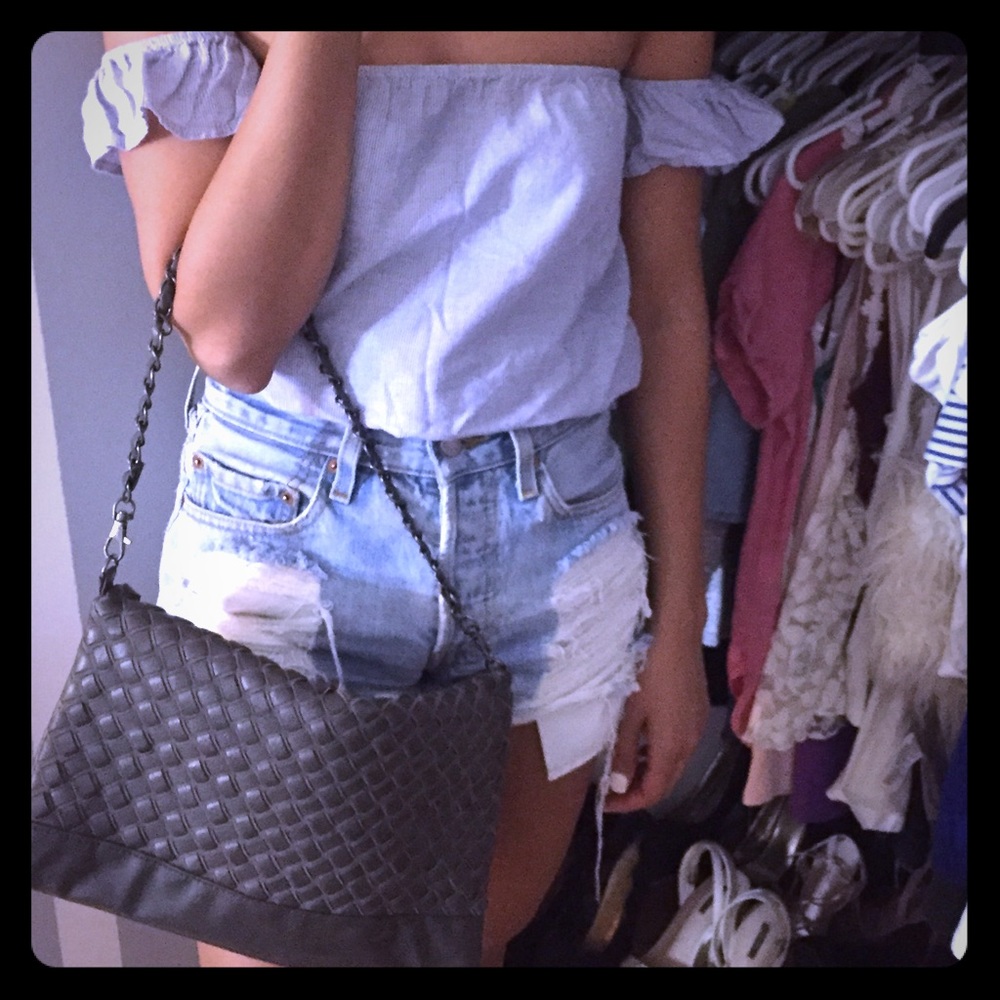 Gray Shoulder & Clutch Bag with Removable Chain