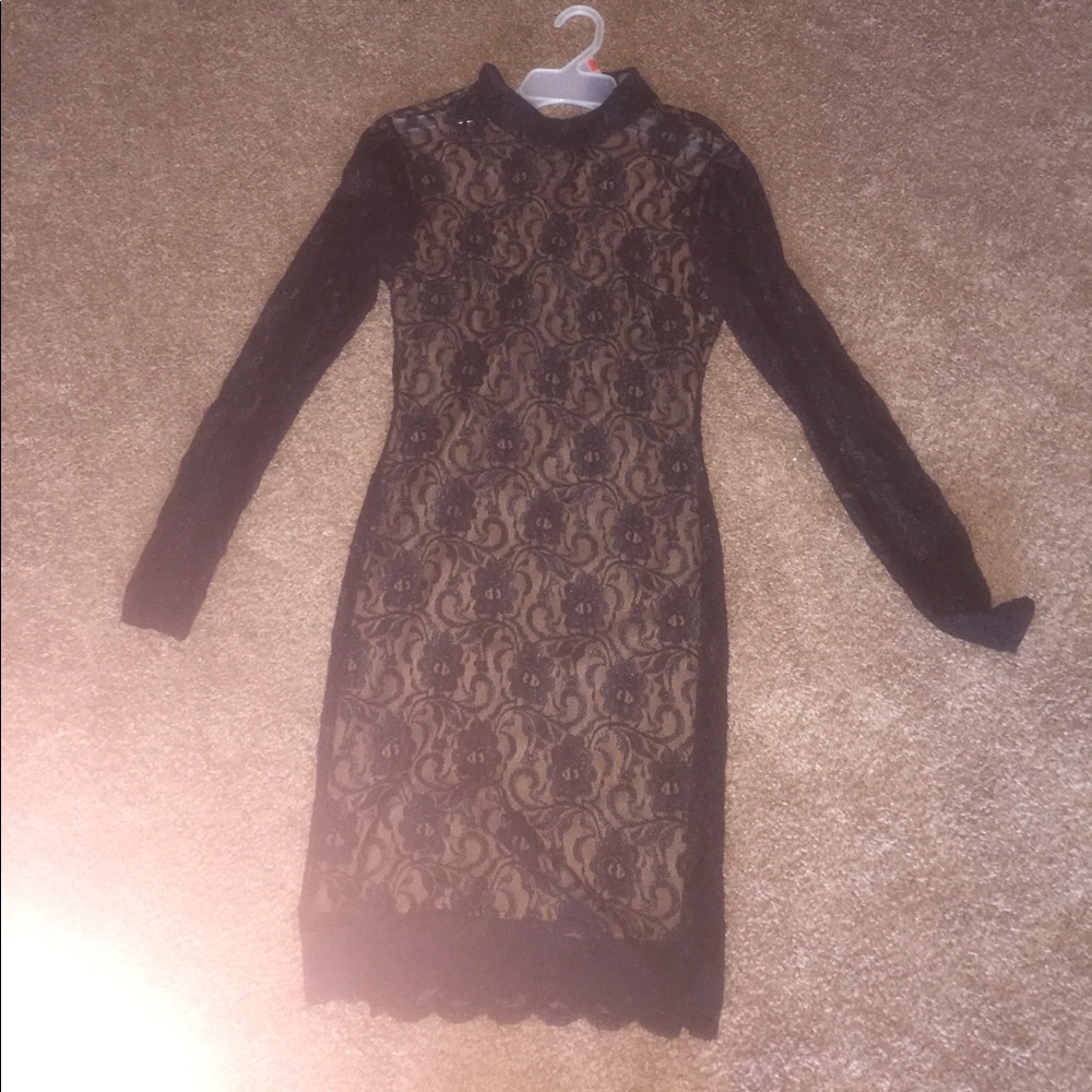 Black lace long sleeve dress