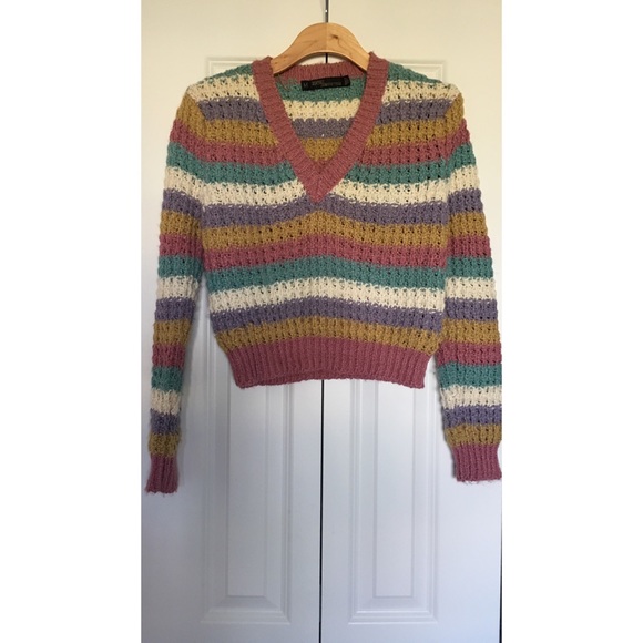 VTG Jasmin Teas pastel Stripe Crop sweater top - Picture 2 of 5