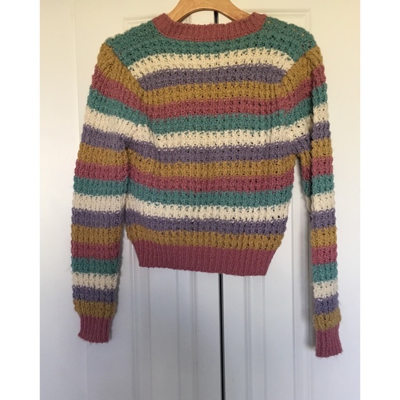 VTG Jasmin Teas pastel Stripe Crop sweater top - Picture 3 of 5