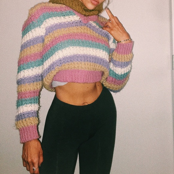 VTG Jasmin Teas pastel Stripe Crop sweater top - Picture 5 of 5