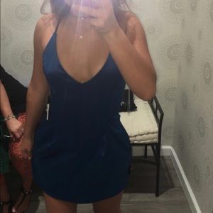 Royal blue cocktail silky dress with pockets