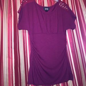 Maroon dressy top with pearl accent