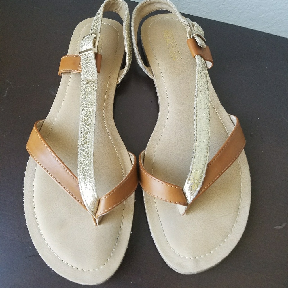 Kenneth Cole Reaction gold & tan sandals