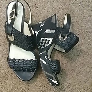 Black and art deco braided wedges