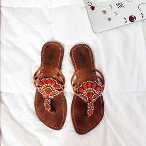 Mystique boutique jeweled + studded thong sandals