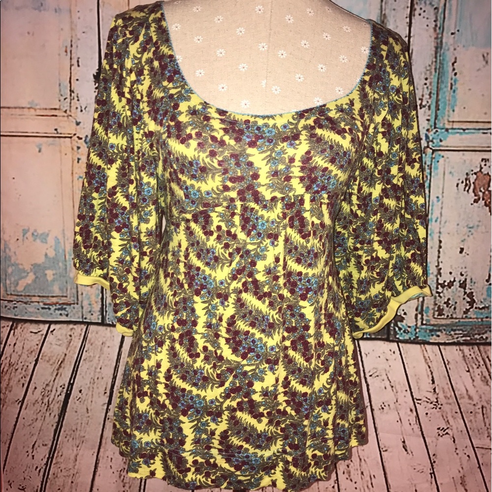FREE PEOPLE~Floral Boatneck Keyhole Tunic Top~M