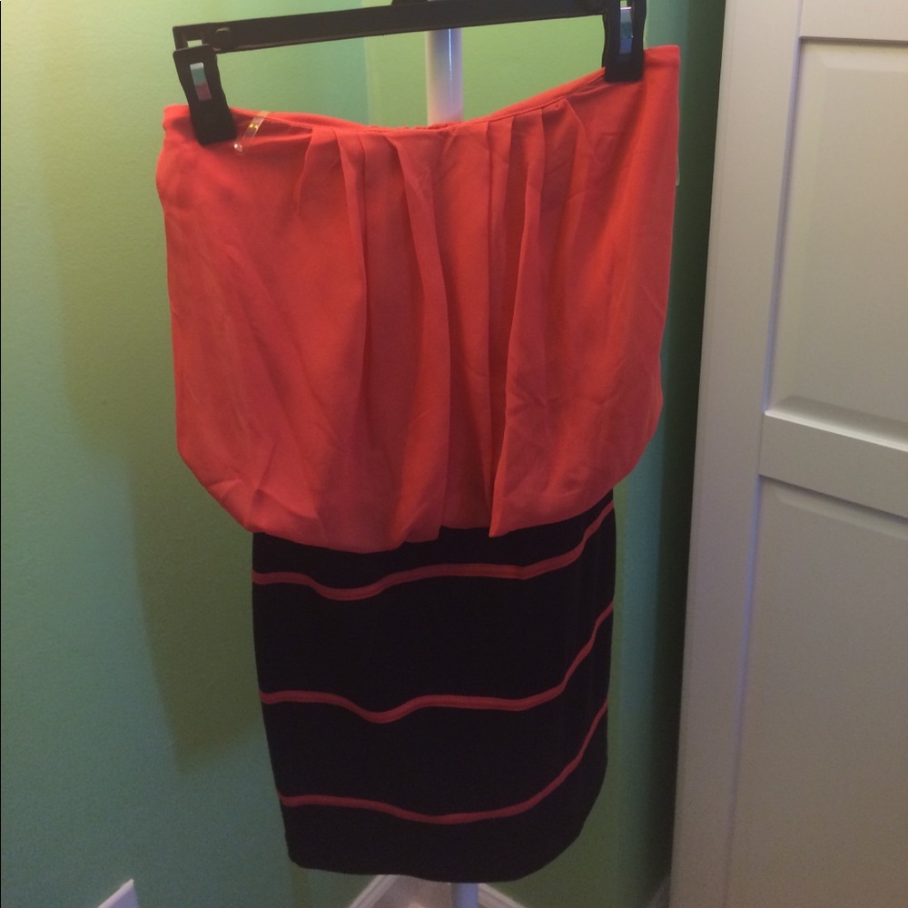 Strapless coral bodycon dress