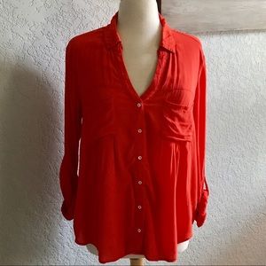 Maeve Anthropologie Tangerine button up