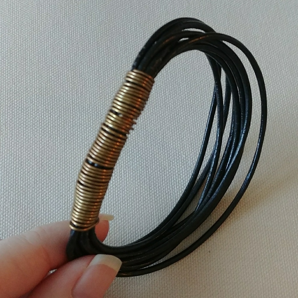 Black leather bangle