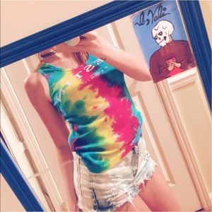 y2k vintage Destin rainbow tie dye tank