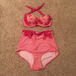 Retro Maraschino Cherry High Wasted Bathing Suit