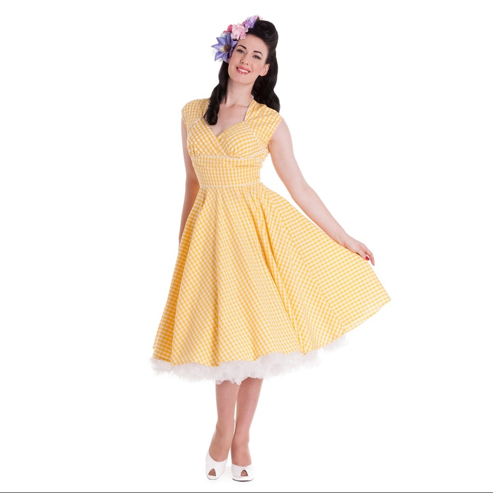 Hell Bunny "Lazy River" Yellow Gingham Dress NWT