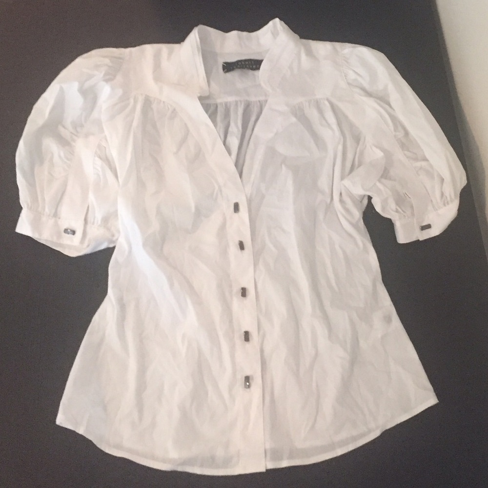 White designer puffed sleeve blouse - NWT!