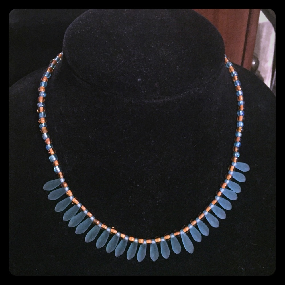 Blue & Orange Teardrop Scoop Necklace