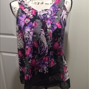 Dress Barn Floral Embellished High Low Top Size PM
