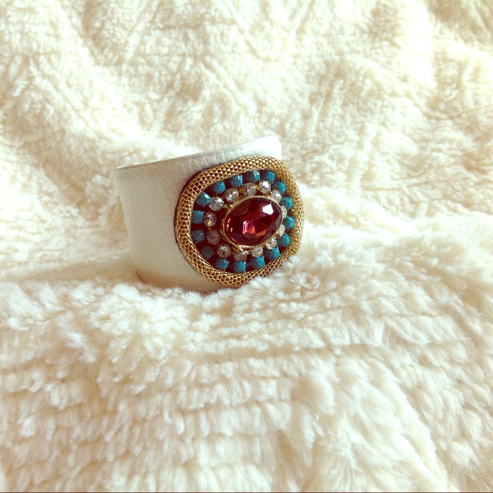 White cuff bracelet jeweled gold blue pink crystal